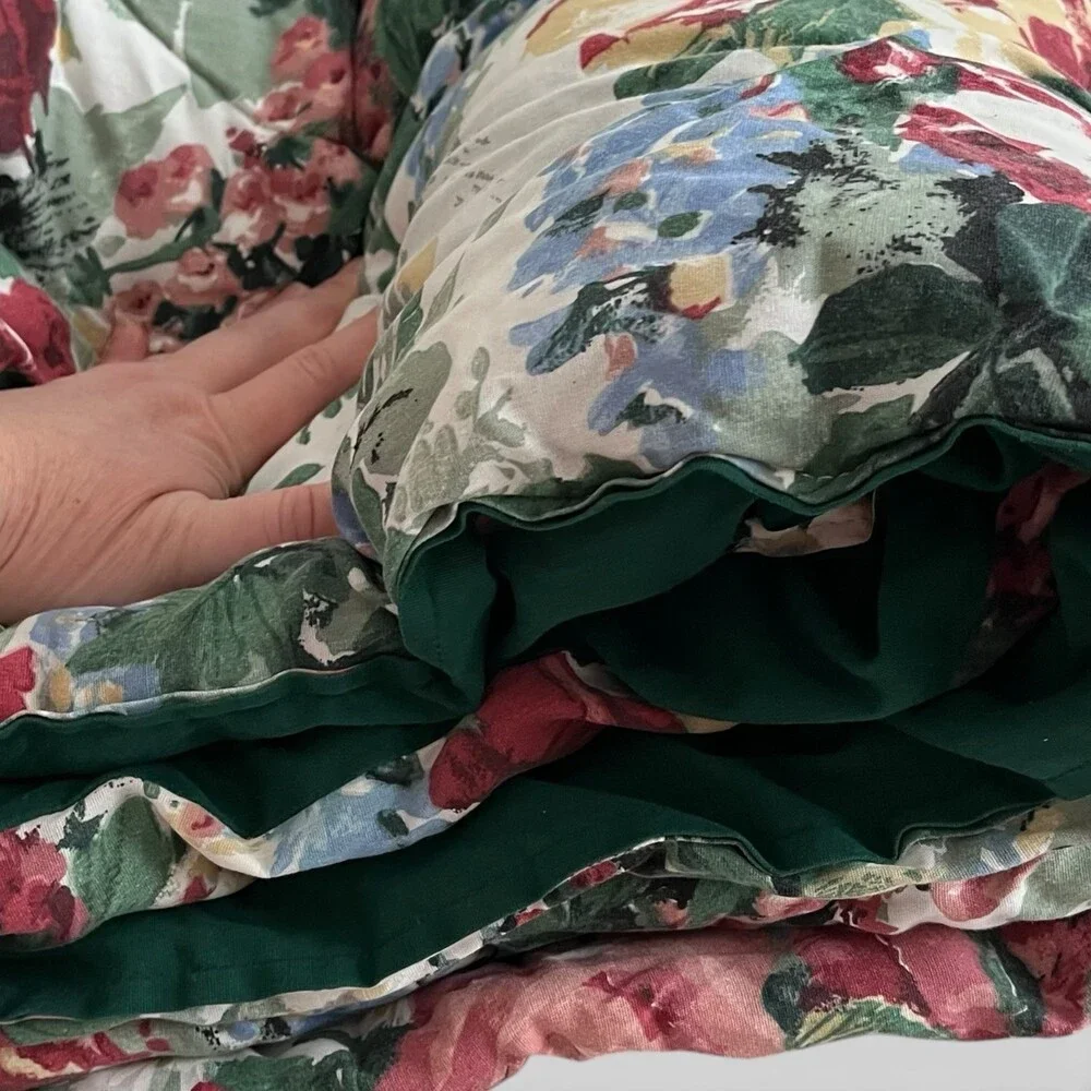 VTG Springmaid Floral Comforter Full Queen Reversible Alexandra Green Cottage